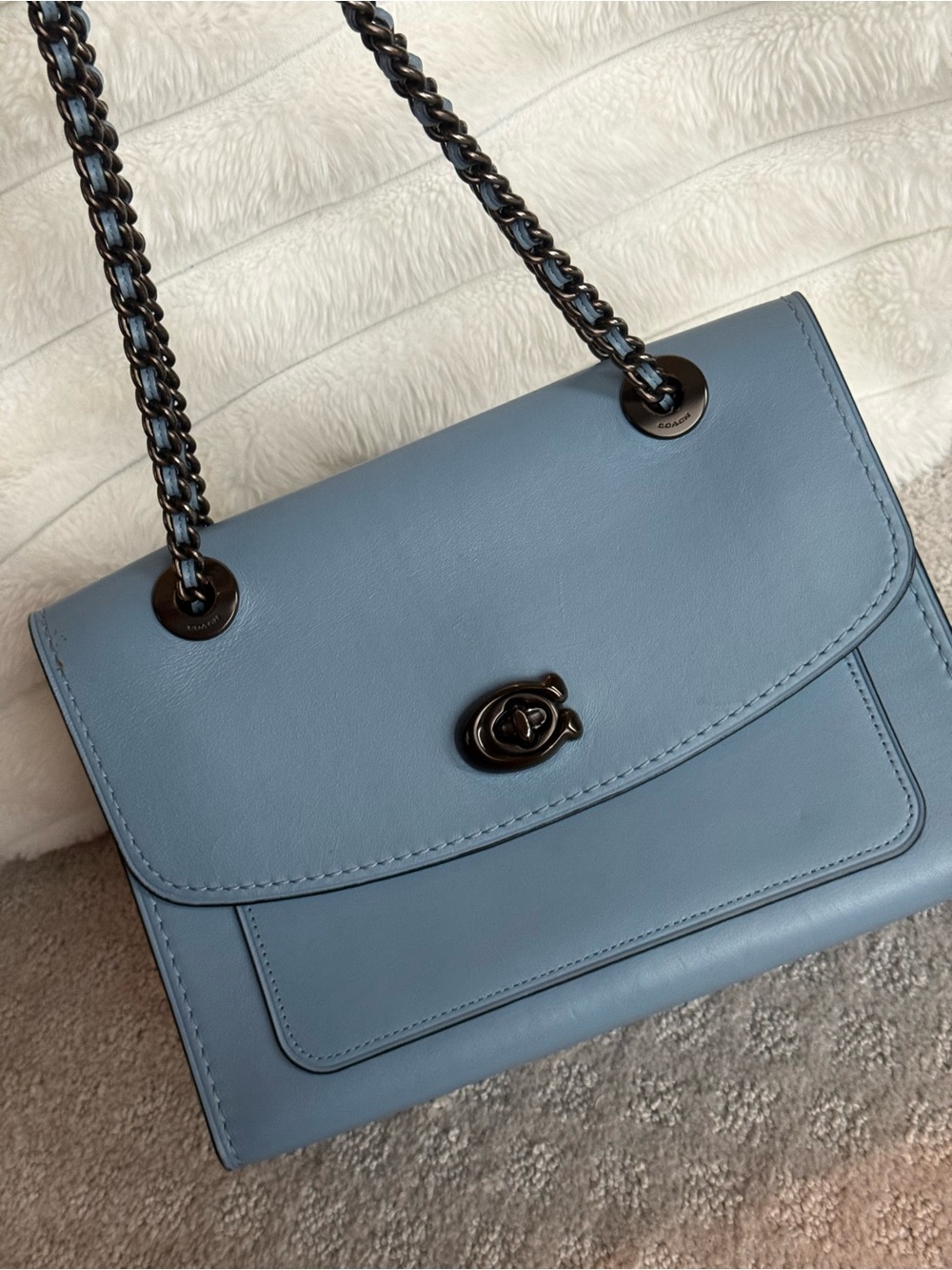 Coach Powder Blue Leather Chain Shoulder Bag